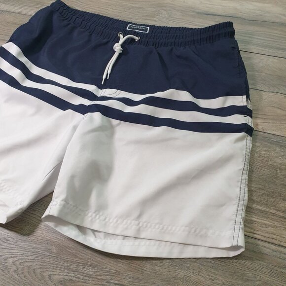 Club Room Men Swim Trunks Navy White Striped Quick Dry Size L Elastic 34' Waist - Picture 2 of 6